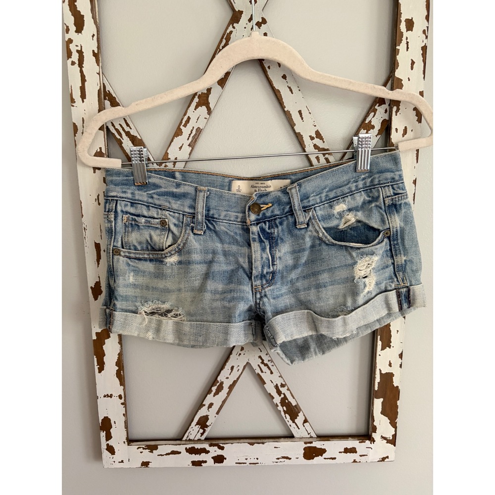 Abercrombie Fitch Micro Mini Denim Shorts Womens 25 Y2K Distressed Preppy Grunge